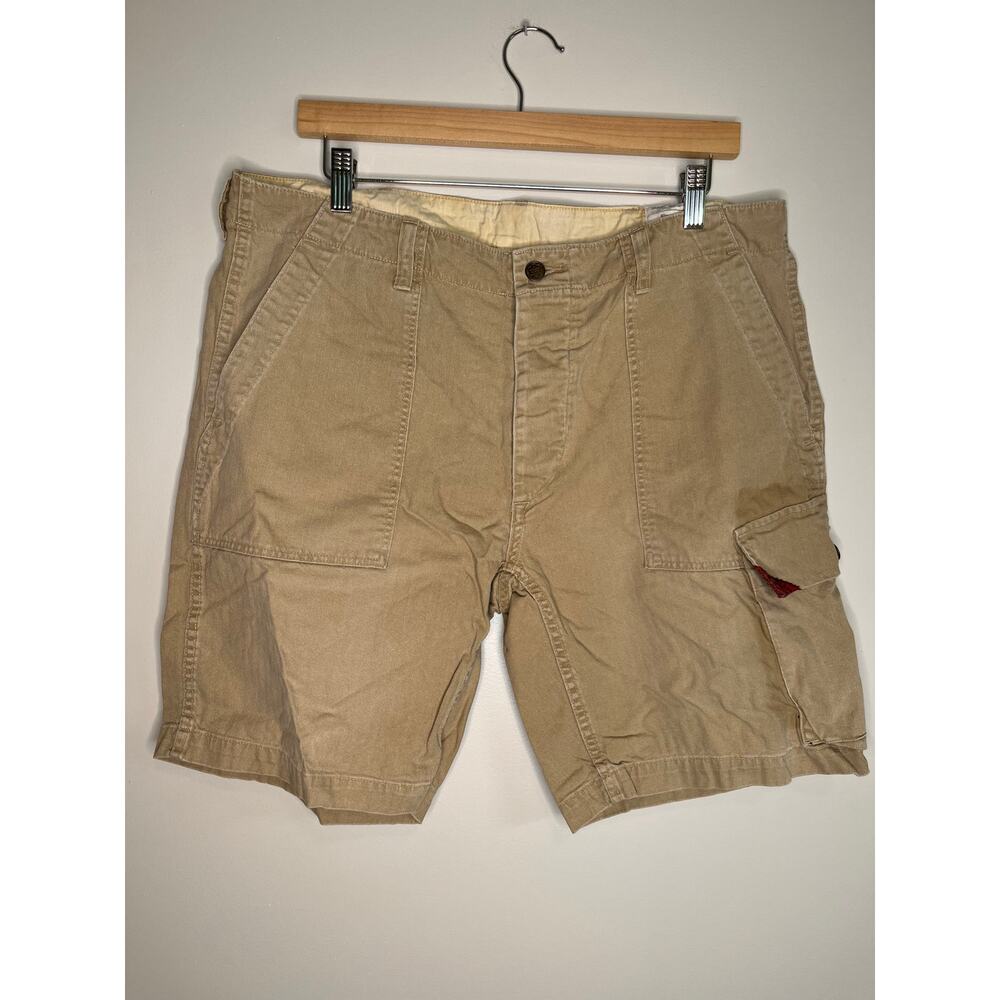 2000s Y2K Polo Ralph Lauren GI Fit Drill Utility Chinese Khaki Cargo Shorts 36